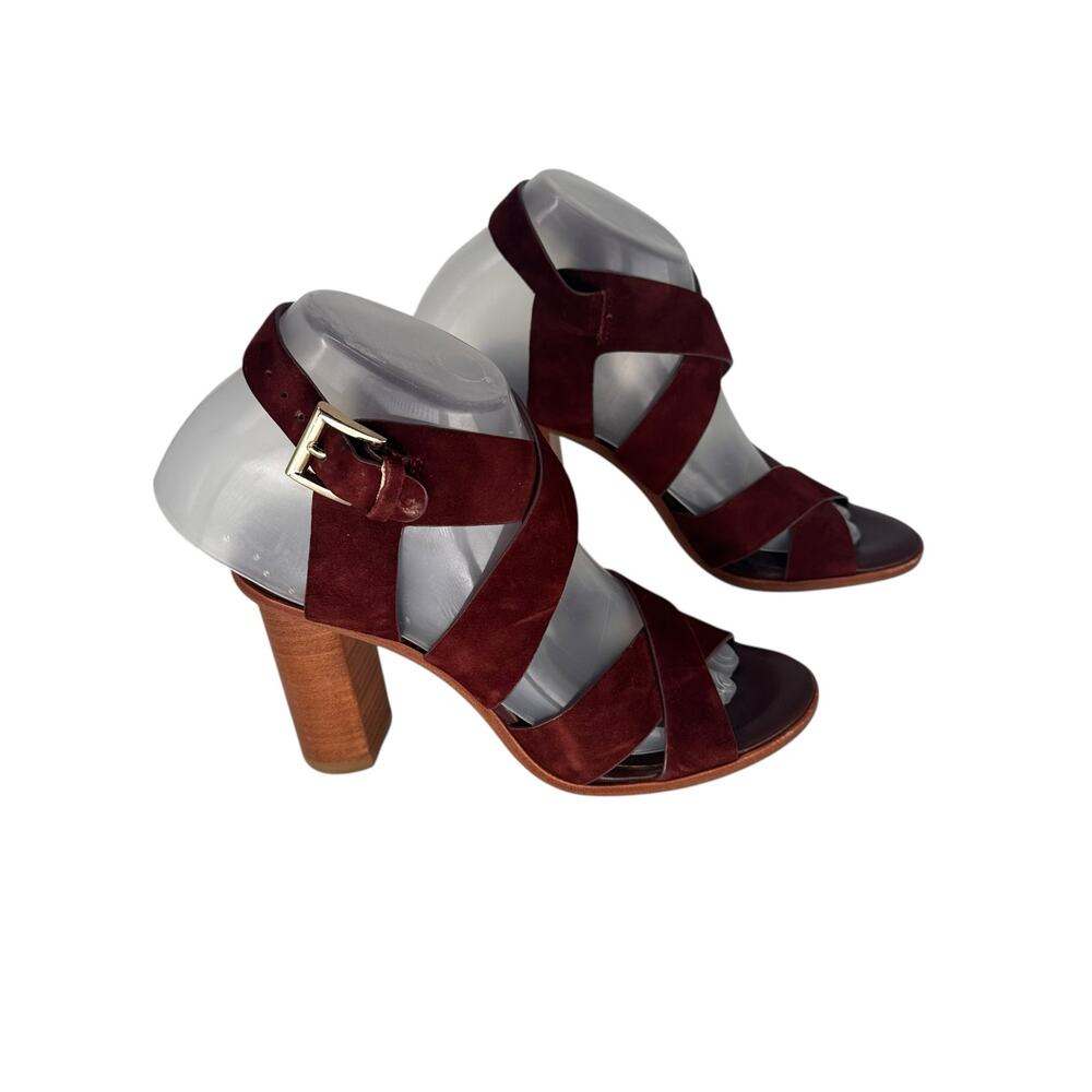 Joie Avery Burgundy Suede Strappy High Stacked Heeled Sandal Sz 36 5.5